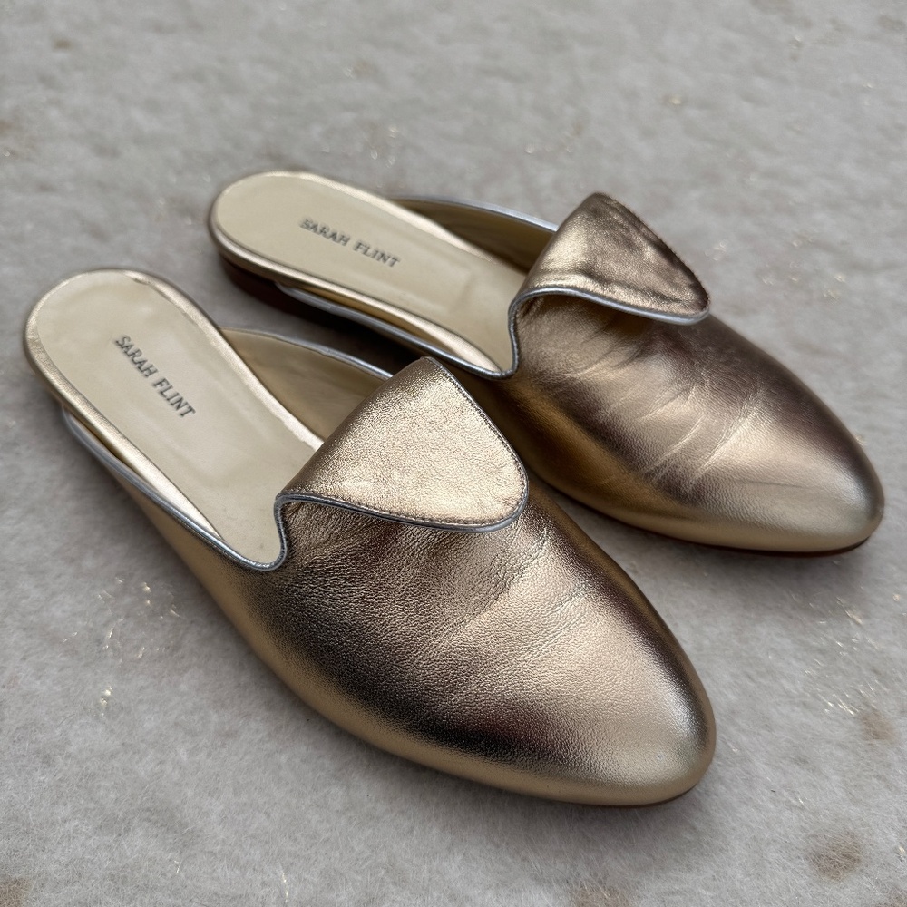 Sarah Flint Gold Slides, size 39